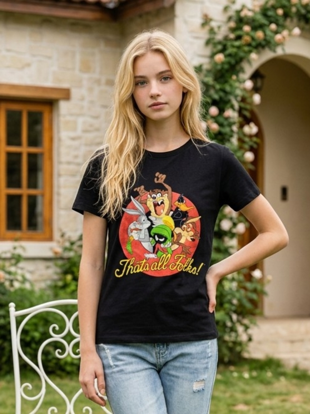 Warner Bros. Black Looney Tunes Graphic Tee with Multicolor Characters